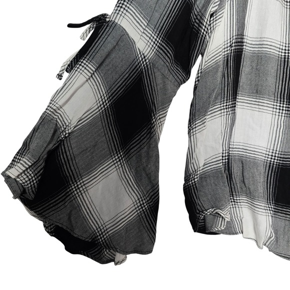 Lane Bryant Womens Black White Plaid Bell Sleeve Smocked Neck Tunic Top 22 Boho - Picture 4 of 8